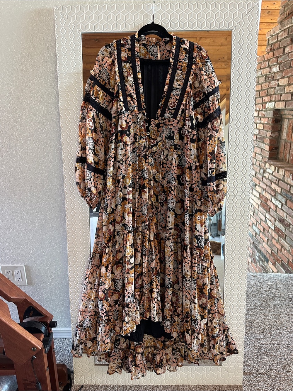 Free People Floral Maxi Dress in Brown, Black, Cream - Picture 4 of 7
